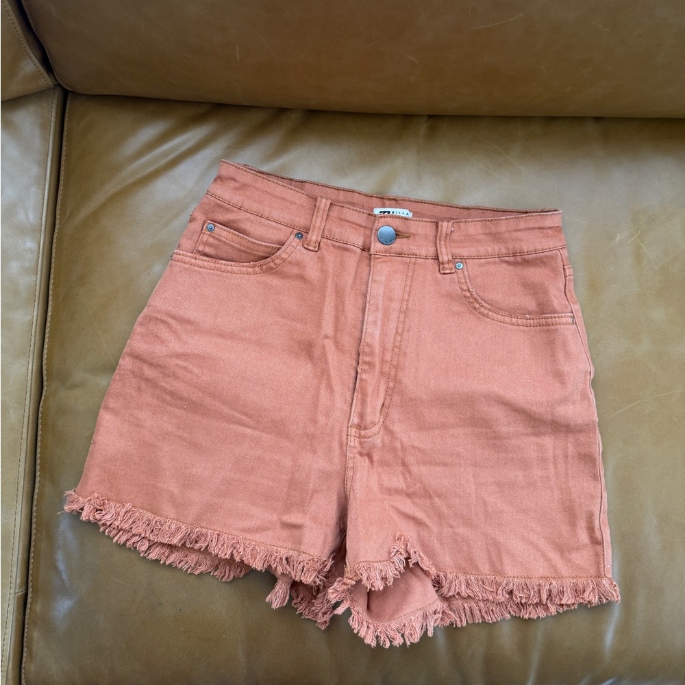 Billabong Orange Denim Shorts High-Waisted Frayed Hem